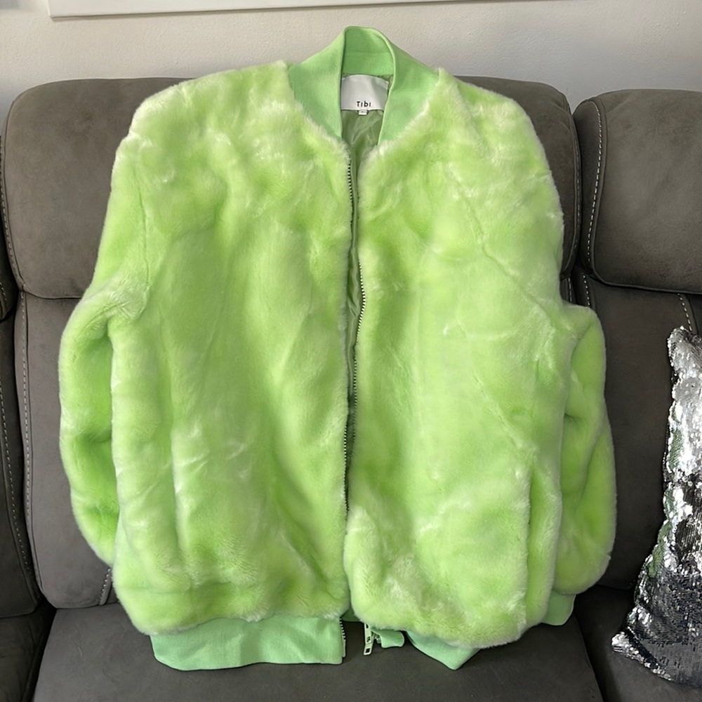 TIBI Luxe Faux Fur Track Jacket